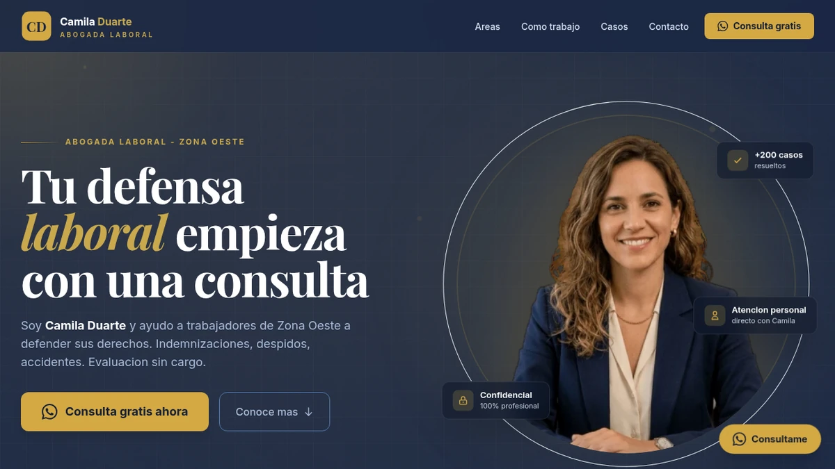 Demo: sitio web de Camila Duarte, abogada laboral en Zona Oeste
