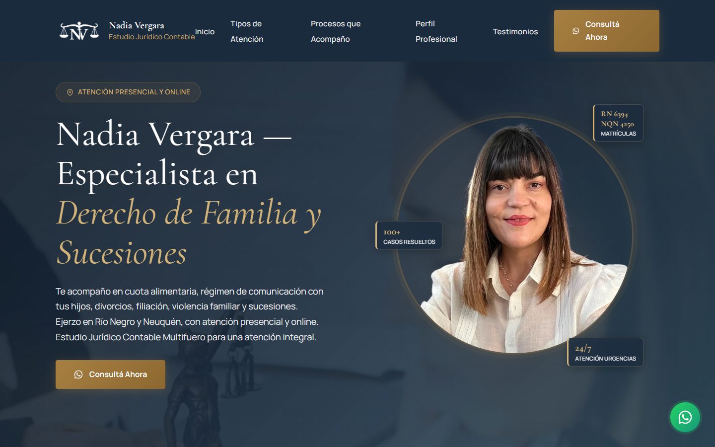 Sitio real entregado: estudio jurídico contable de Nadia Vergara, abogada de familia y sucesiones
