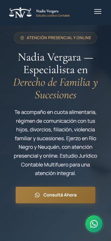 Sitio real entregado en versión mobile: estudio jurídico contable de Nadia Vergara